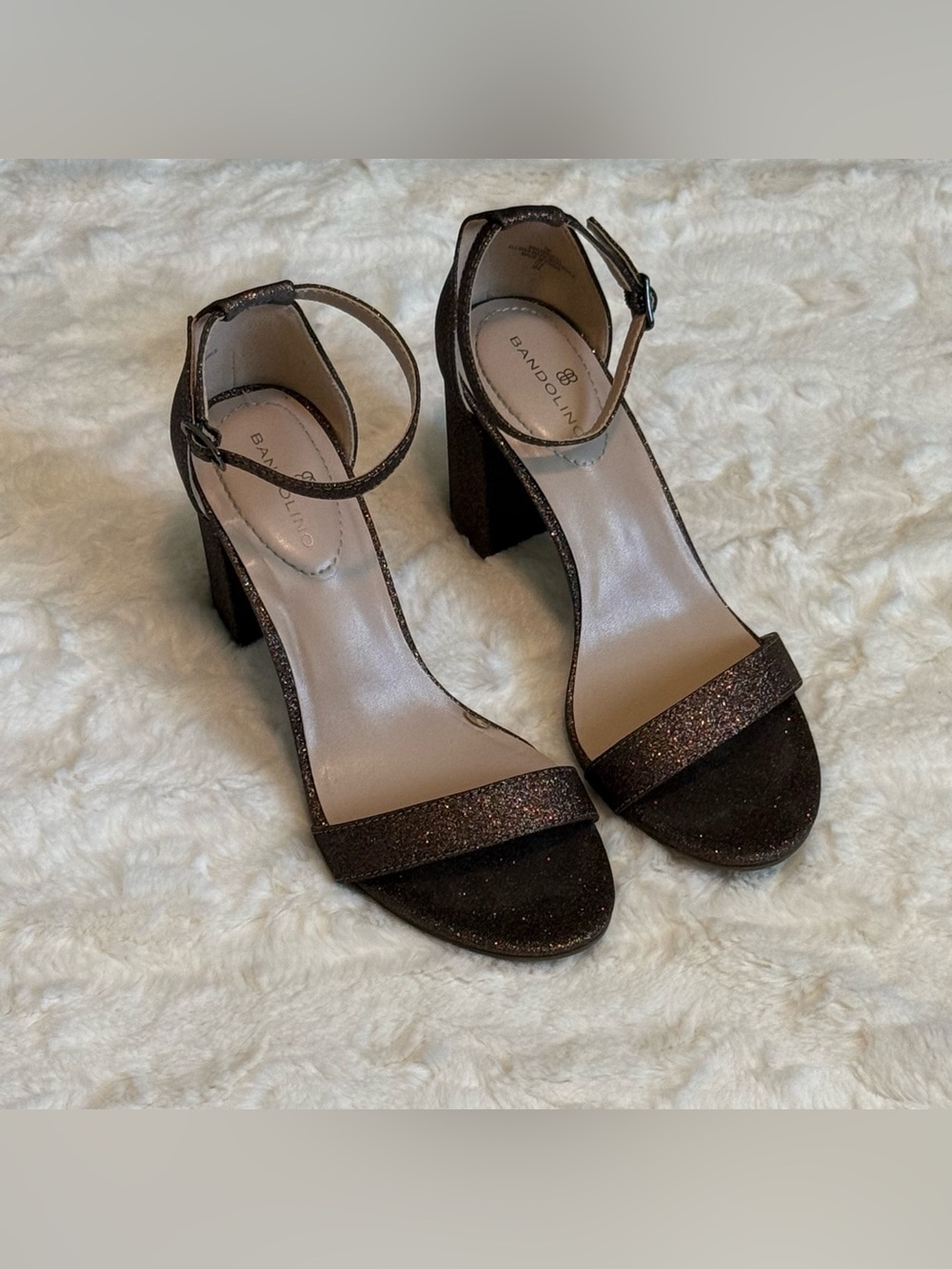 Bandolino Bronze Glitter Ankle-Strap Block Heels